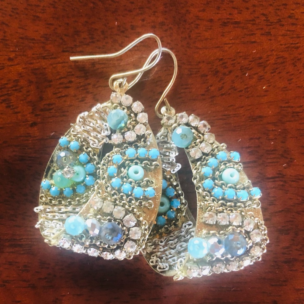 Pretty blue and gold beaded earrings